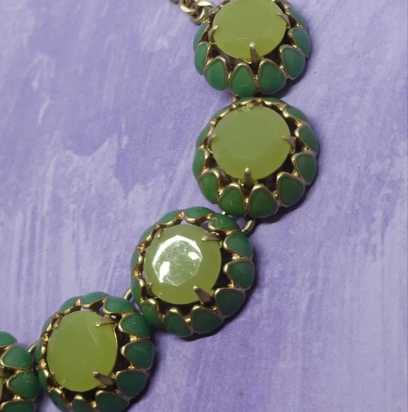 J Crew Lime Green Enamel Cupcake Style Statment Necklace - Picture 3 of 8